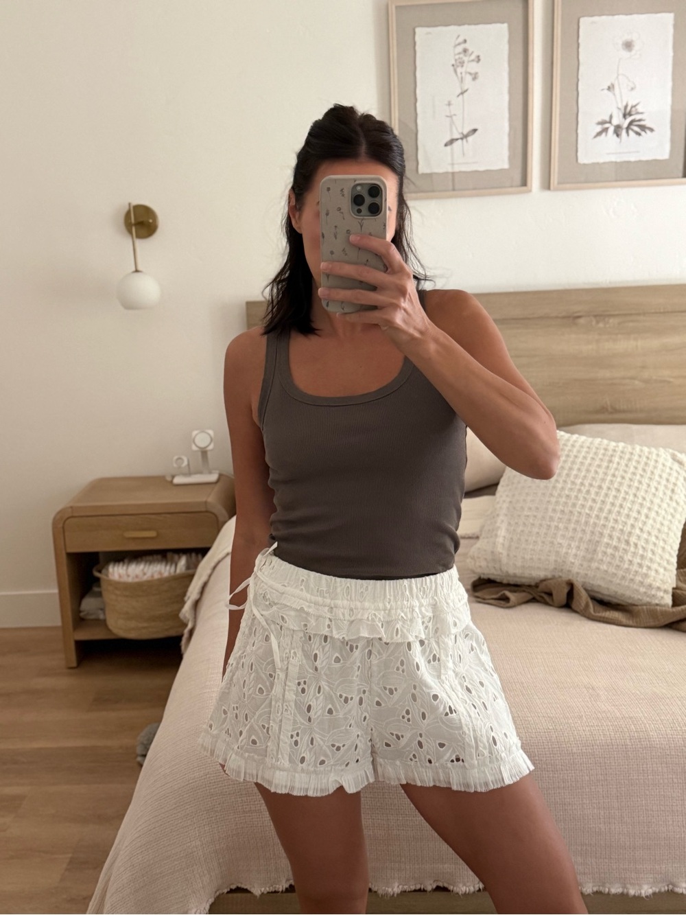 White Eyelet Ruffle Mini Shorts